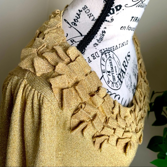 Design Options By Philip & Jane Gordon Vintage Gold Metallic Knit Top Sz M - Picture 7 of 14
